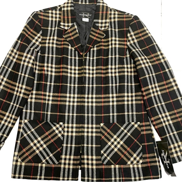 Requirements Women’s  Blazer Fully Lined Jacket Black Plaid with Zipper Sz 10 - Picture 9 of 10